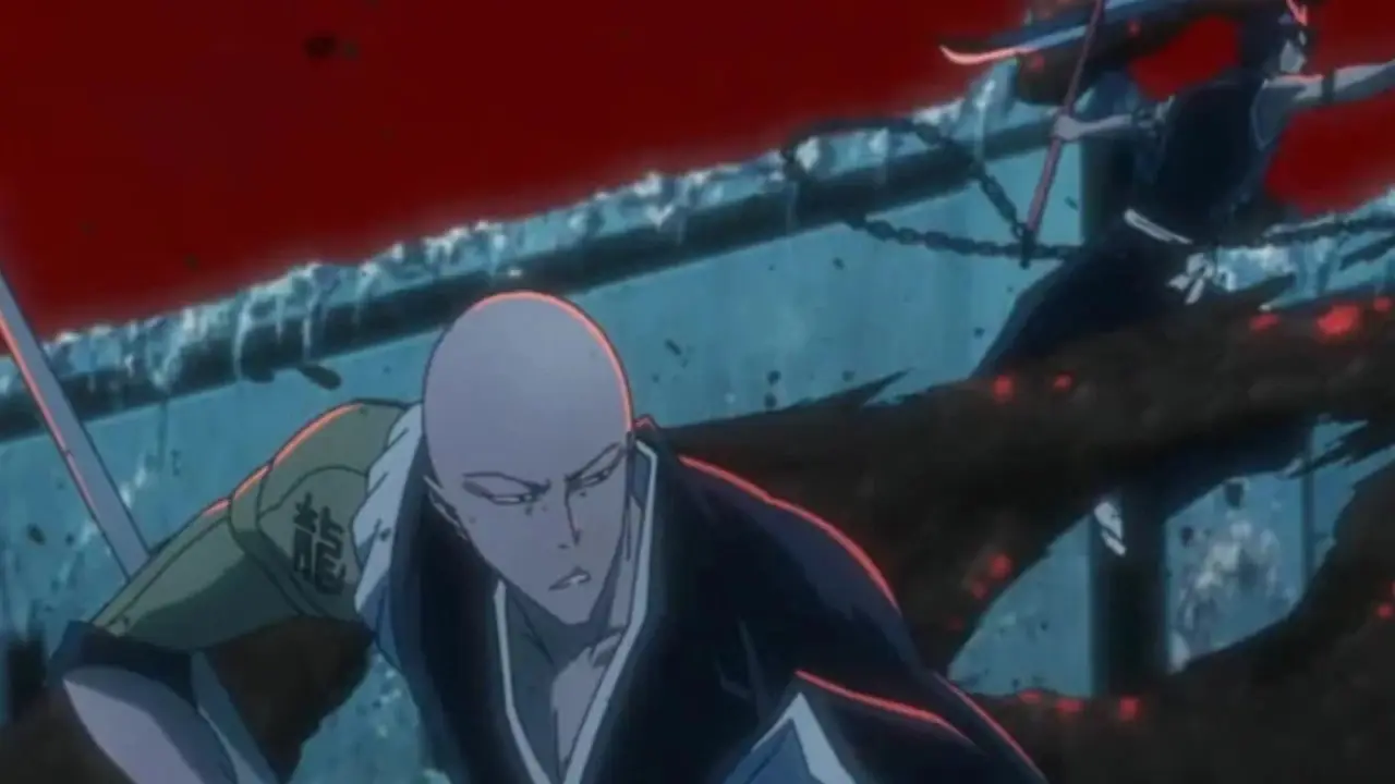 Tetsuzaemon Iba setter opp en grensemarkør i Fake Karakura Town i Bleach.