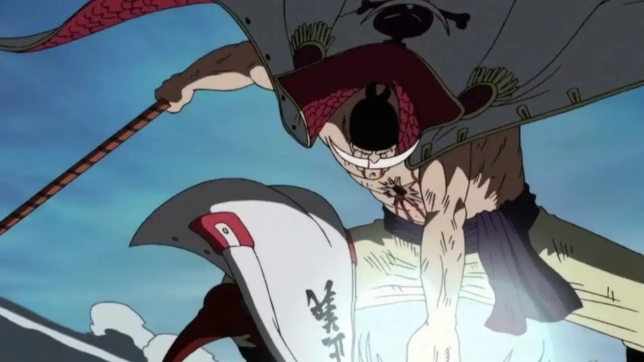 Białobrody wywołujący trzęsienia za pomocą Owocu Drżenia i Drżenia w Marineford w One Piece