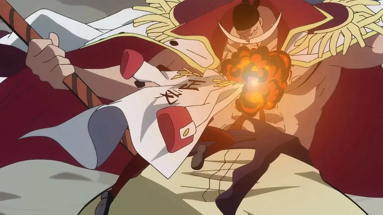 Białobrody wywołujący trzęsienia za pomocą Owocu Drżenia i Drżenia w Marineford w One Piece