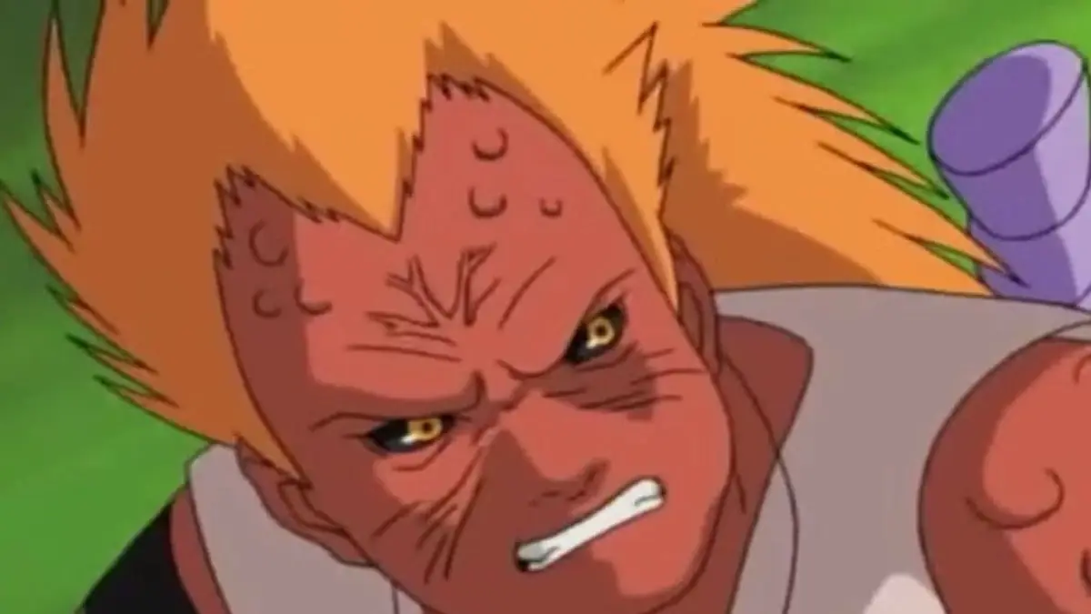 Jirobo activa su transformación Curse Mark Nivel 2 contra Choji en Naruto
