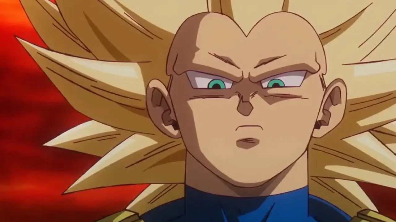 Dragon Ball DAIMA에서 공격을 돌진하는 슈퍼 사이어인 3 베지터