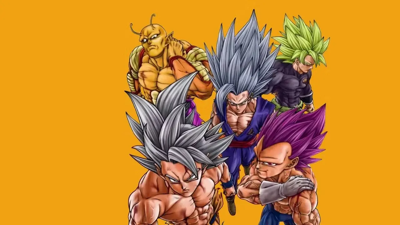 Orange Piccolo, Gohan Beast, legendarische Super Saiyan Broly, Ultra Instinct Goku en Ultra Ego Vegeta