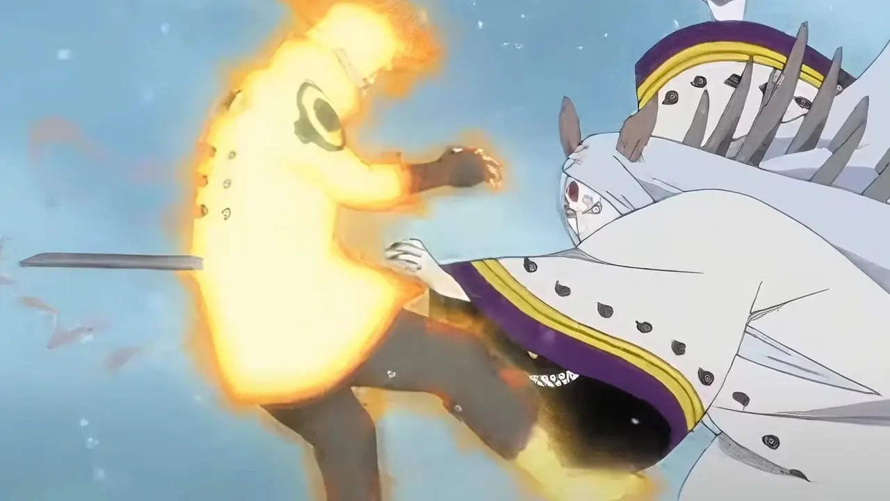 Kaguya Otsutsuki steekt Naruto neer met de All-Killing Ash Bone-techniek in Naruto: Shippuden