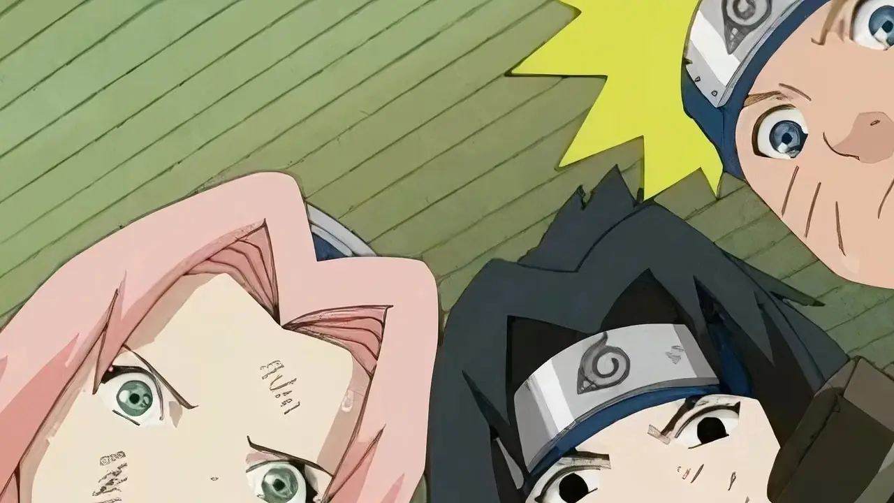 Team 7 tittar på en rulle i Naruto Team 7 tittar på en rulle i Naruto