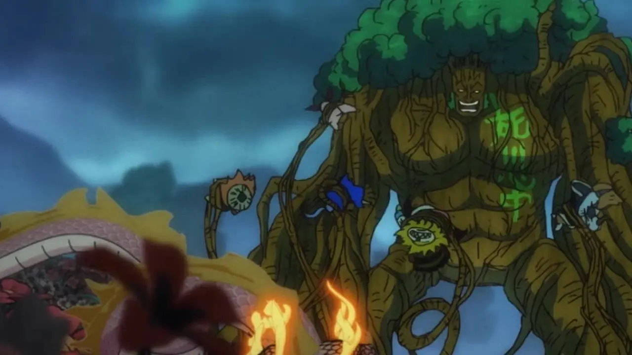 El almirante Ryokugyu abruma a los guerreros de Wano con su enorme forma vegetal en One Piece El almirante Ryokugyu abruma a los guerreros de Wano con su enorme forma vegetal en One Piece