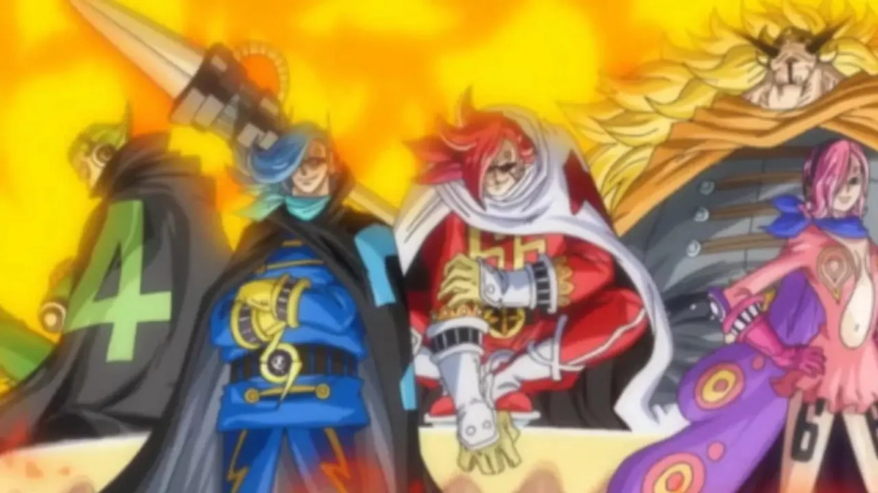 Vinsmoke-familien, herskerne i Germa Kingdom, forbereder seg på å kjempe mot Big Mom Pirates in One Piece. Vinsmoke-familien, herskerne i Germa Kingdom, forbereder seg på å kjempe mot Big Mom Pirates in One Piece.