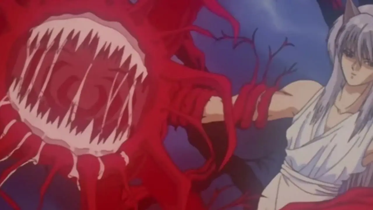 Kurama risveglia la sua forma di volpe demoniaca e controlla una pianta demoniaca in YuYu Hakusho