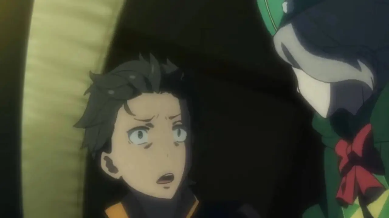Subaru in Witch's Miasma nel corridoio della villa visto nell'episodio 6 di ReZero Starting Life in Another World della stagione 1