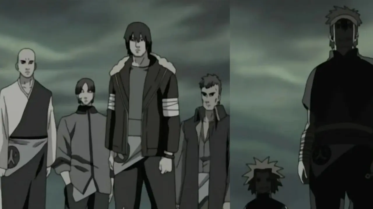 在《火影忍者：疾风传》的闪回中，十二守护忍者的忠诚和不忠诚成员相互对峙。