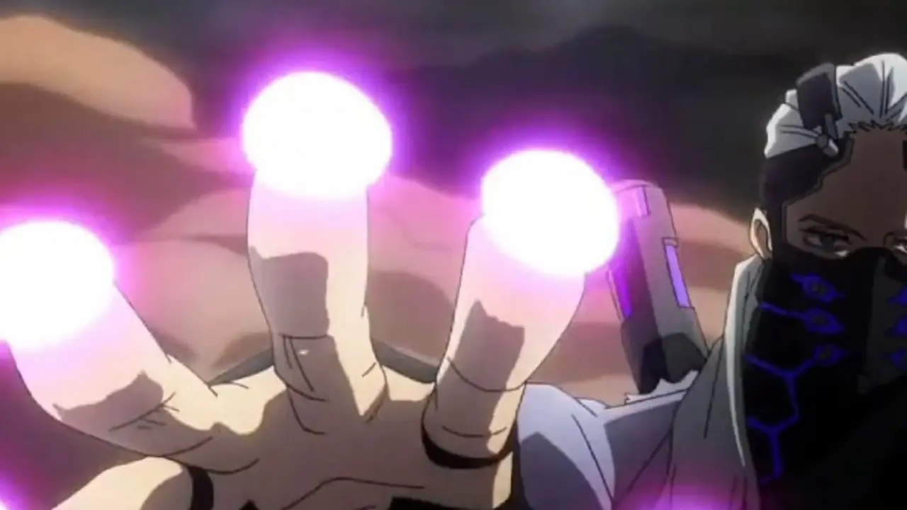 Nio förbereder sig för att använda Finger Laser Quirk på klass 1-A i My Hero Academia: Heroes: Rising.