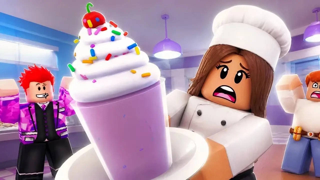 Novos jogos do Anomaly Cafe comendo um bolo com um personagem de anomalia