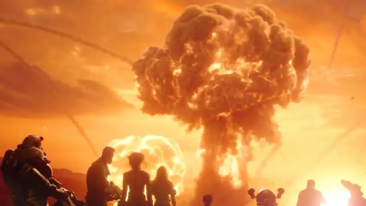 Fallout 76 Vault Boy haciendo un gesto con el pulgar hacia arriba frente al fondo de los Apalaches