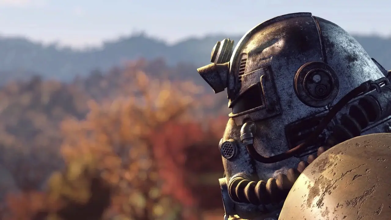 Fallout 76 Vault Boy gjør en tommel opp foran Appalachia-bakgrunnen