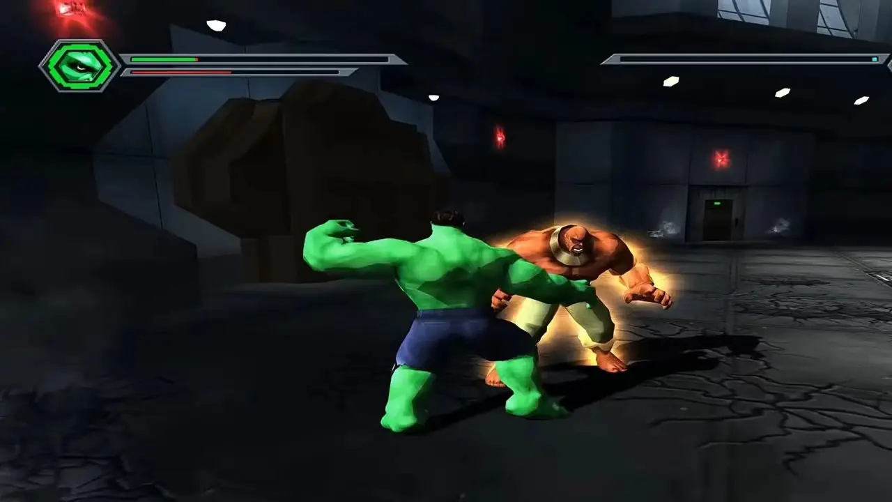 Hulk parado junto a Betty Ross en un laboratorio en Hulk 2003