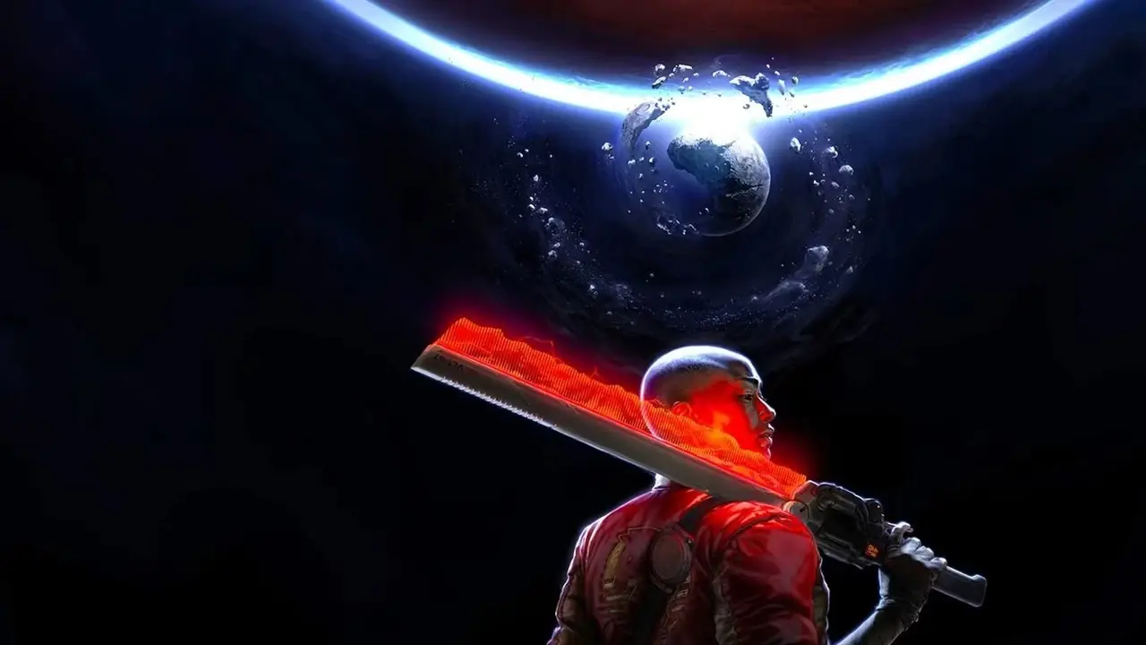 Jordan A. Mun sosteniendo una espada y Ellie sosteniendo un machete