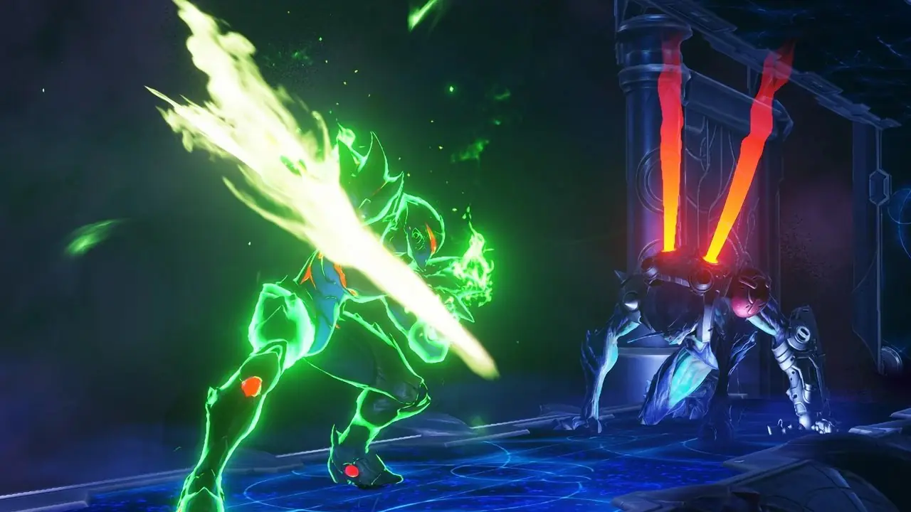 Metroid voraz Samus Aran olhando para cima