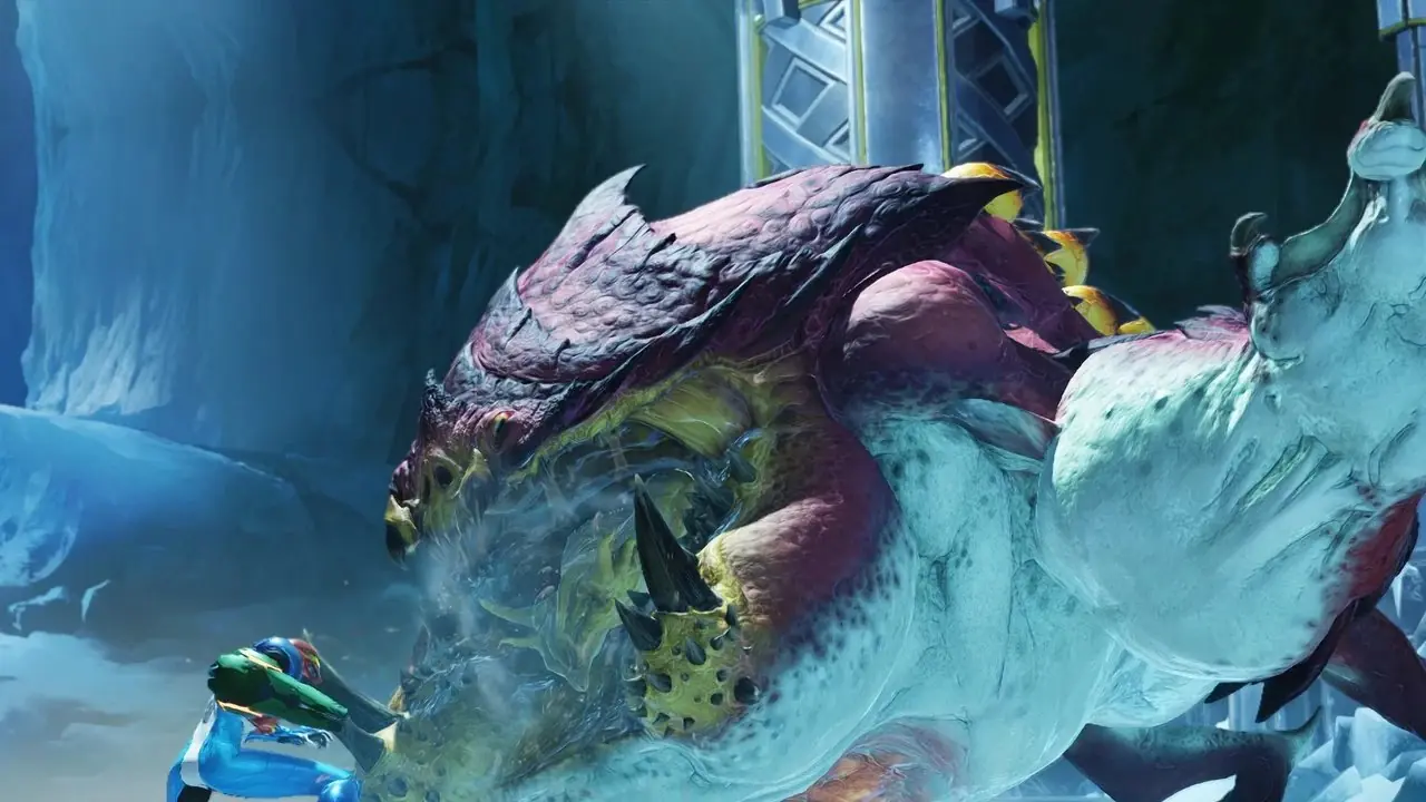 Metroid Samus Voraz sendo esfaqueado