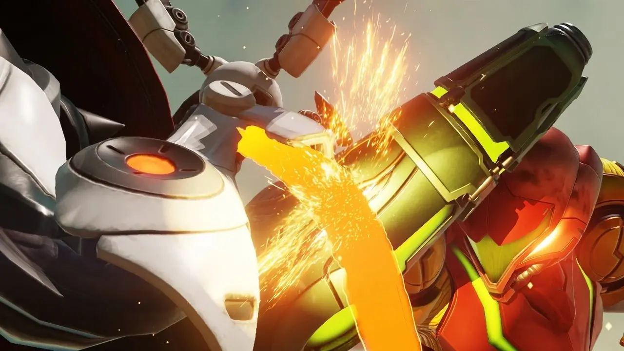 metroid vraatzuchtige Samus vecht tegen een slangenvijand