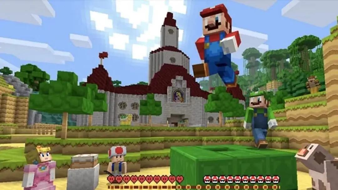 Skórka Mario z Minecrafta przed zestawem tekstur składającym się z bloków