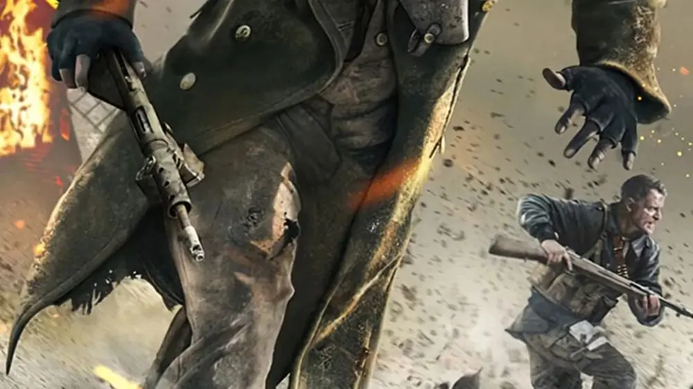 Un soldado surcoreano con equipo táctico sostiene un rifle de asalto en una calle llena de humo mientras los edificios arden detrás de él en Call of Duty: Modern Warfare 4