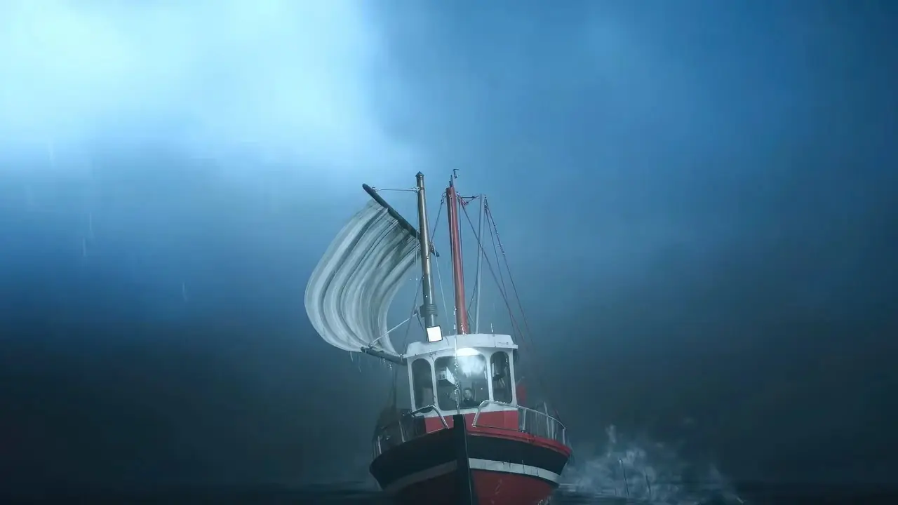 Tentáculos gigantes atacando un pequeño barco