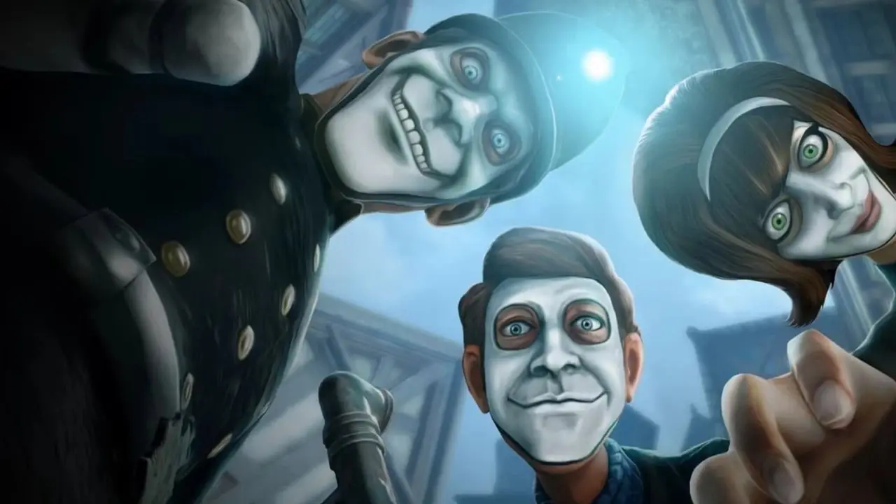 Agentes enmascarados deambulando por We Happy Few