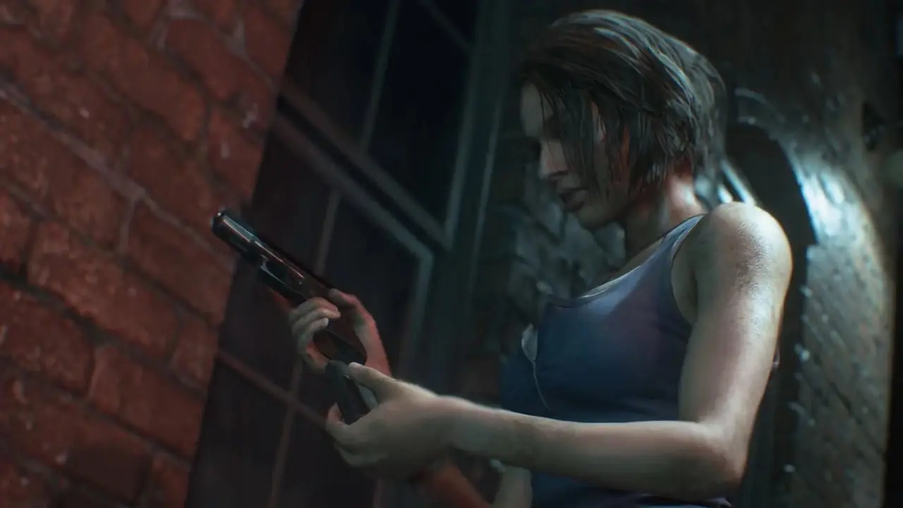 Claire Redfield richtet eine Waffe