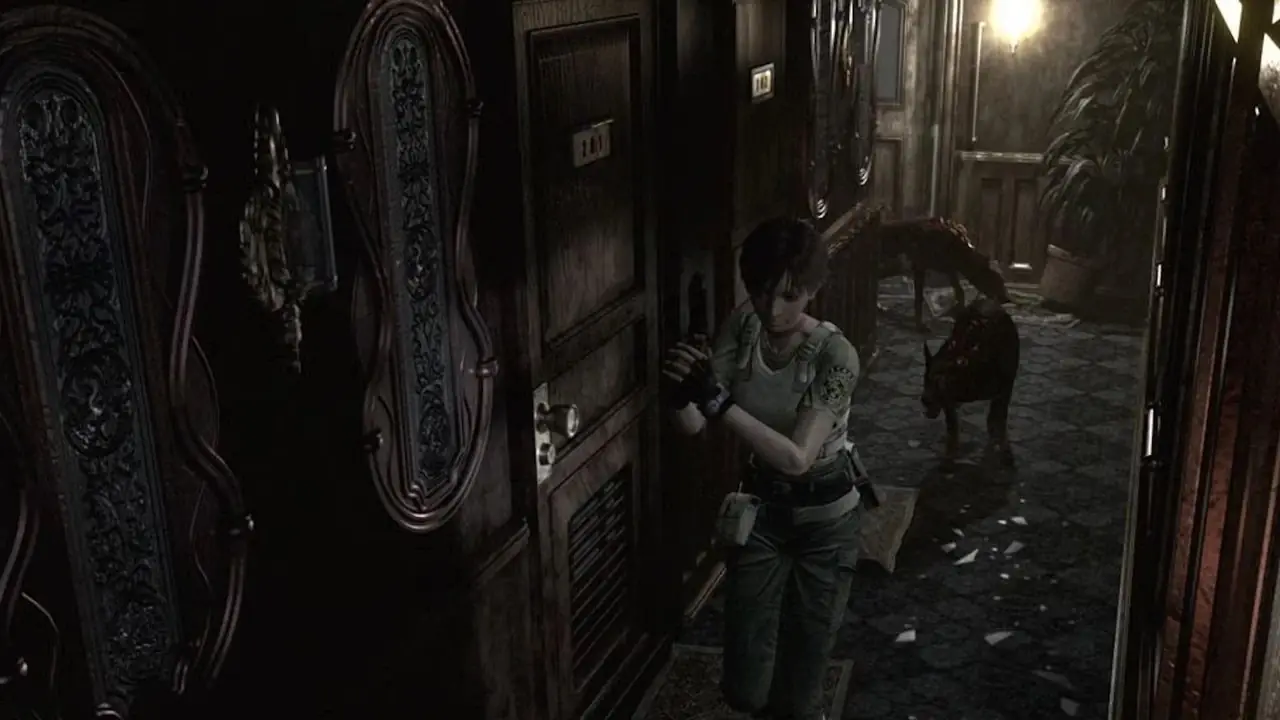 Claire Redfield celująca z pistoletu