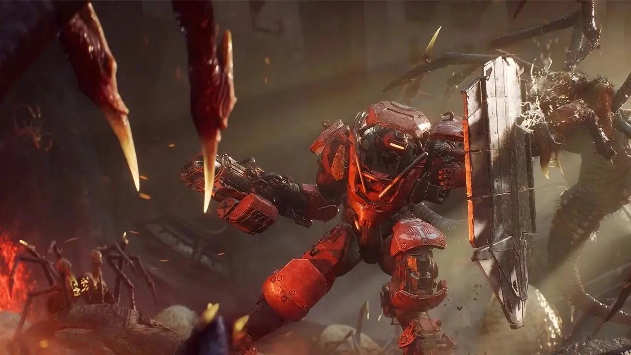 Armadura de StarCraft Space Marine frente al arte de Anthem y Concord