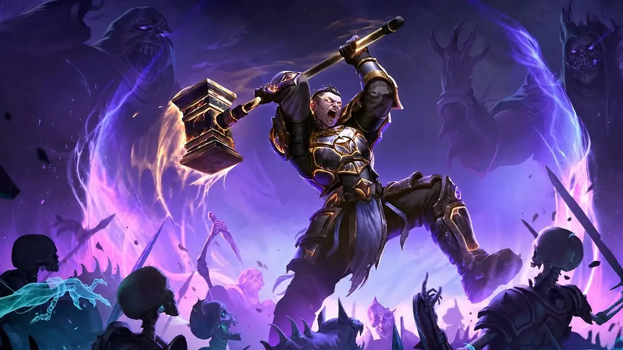 Hellforged のキーアートで敵を攻撃するパラディン ヒーローのトーレン