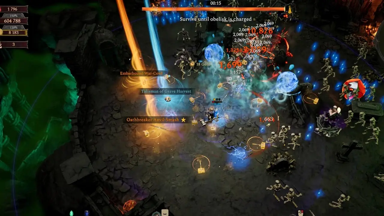Hellforged 키 아트에서 적을 공격하는 성기사 영웅 토렌