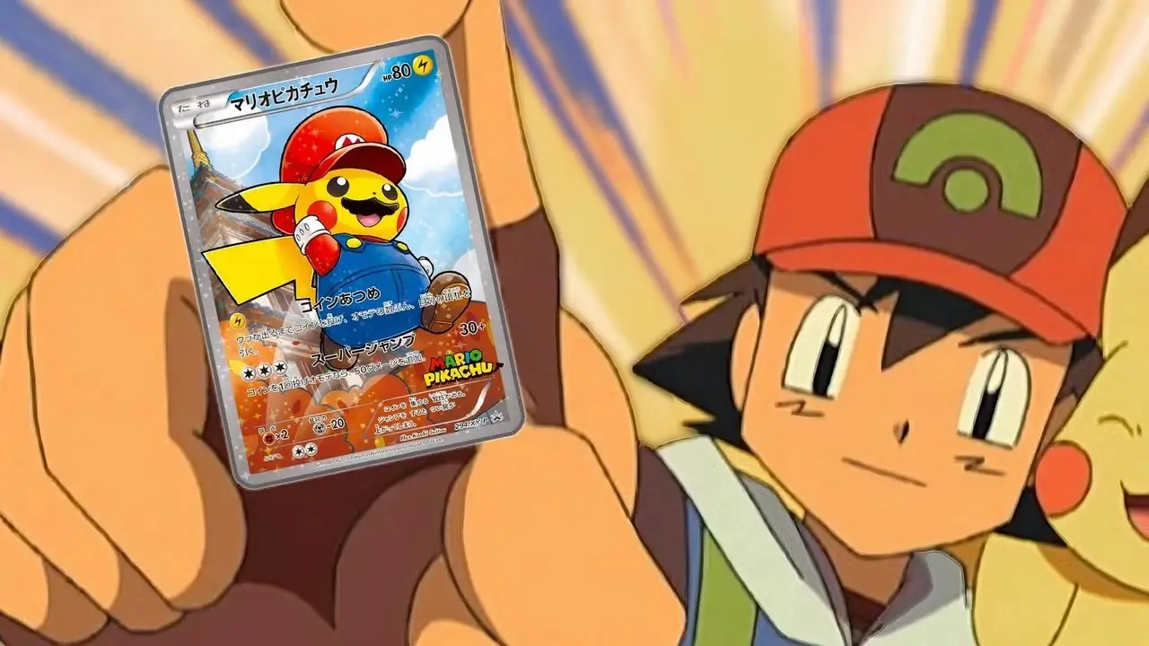 prachtige zeldzame Pokemon-kaarten, onmogelijk om te bezitten, met Mario Pikachu-kaart vast