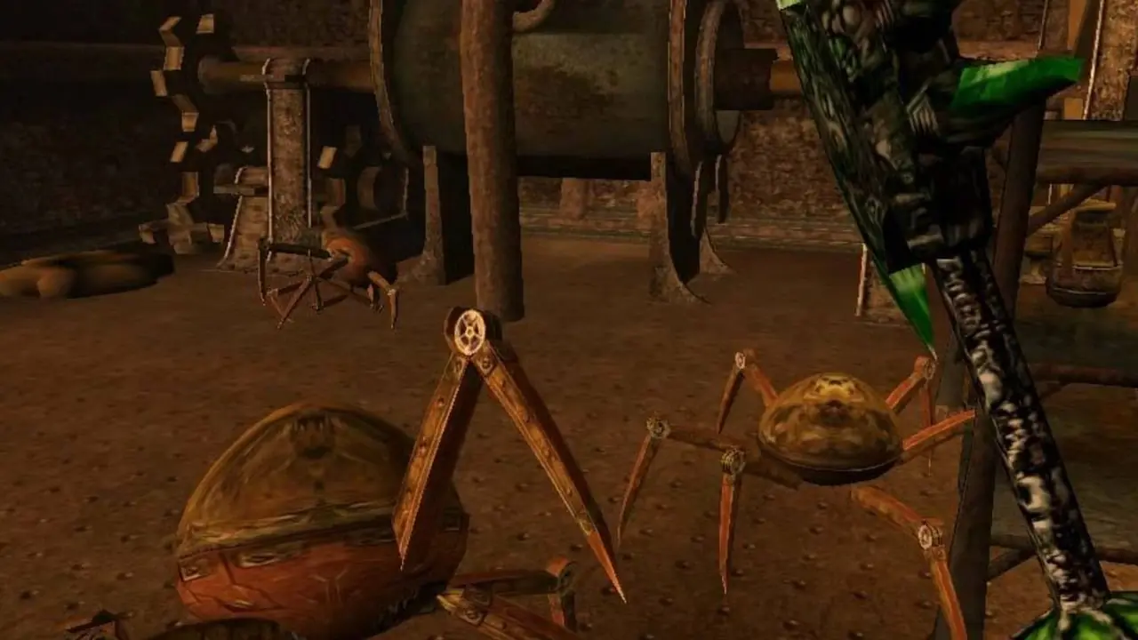 Gothic 2 postacie stojące w drewnianej tawernie