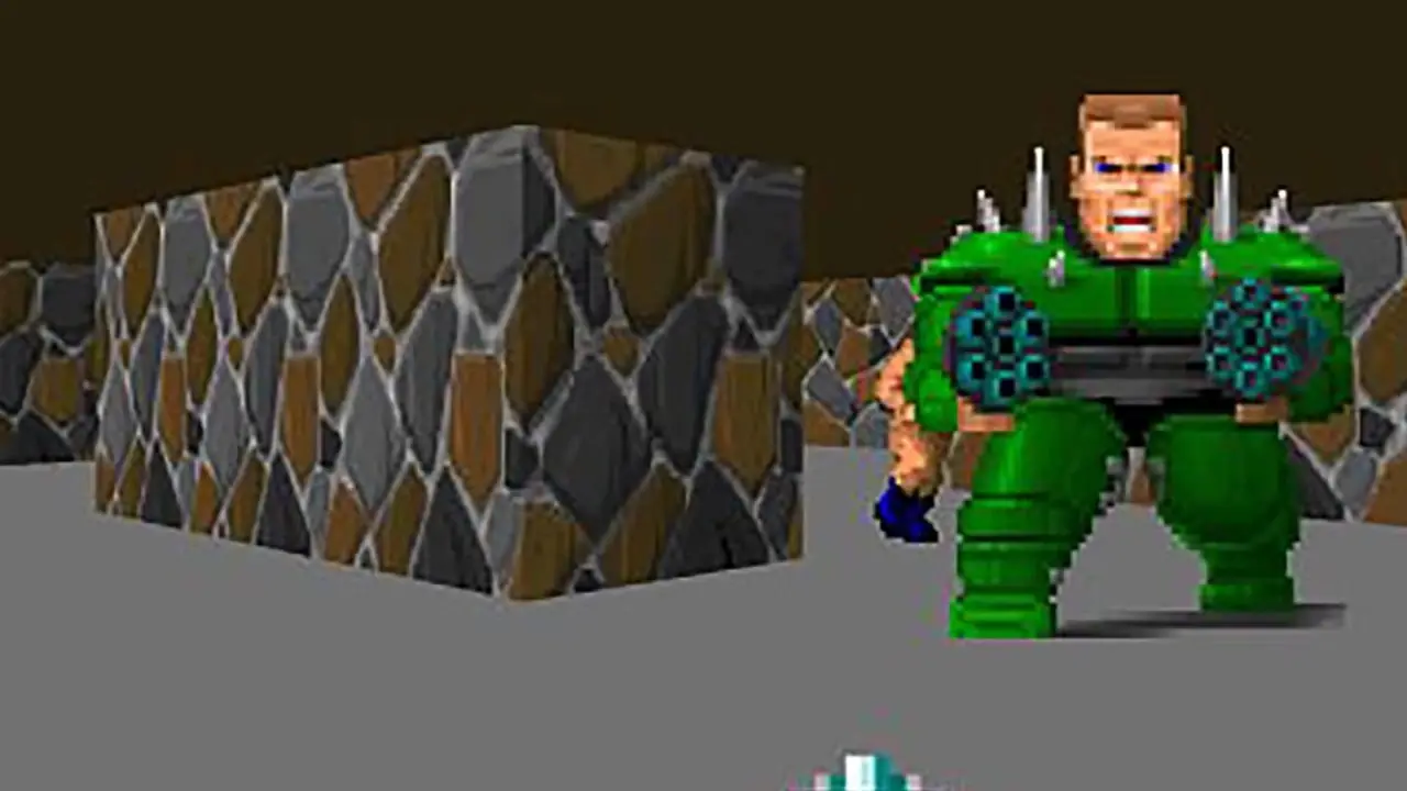 Aliens laddar mot spelaren i en hall i System Shock