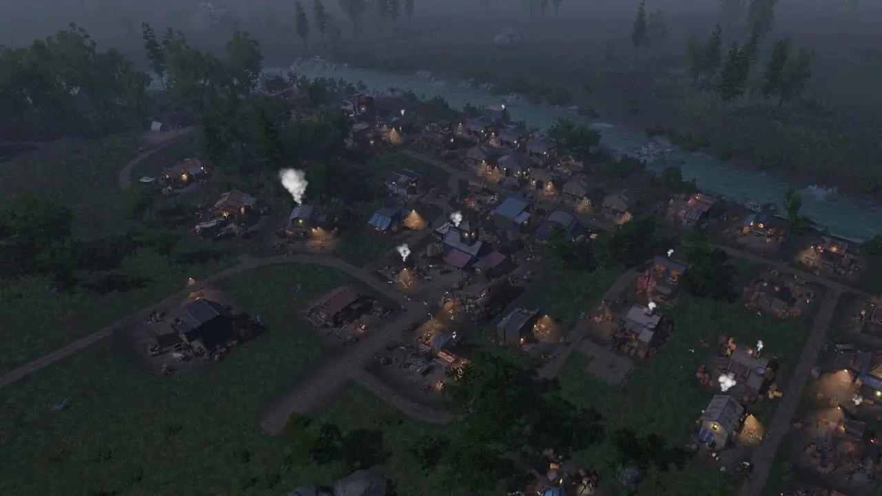 Vista de arriba hacia abajo del asentamiento en Wild West Pioneers