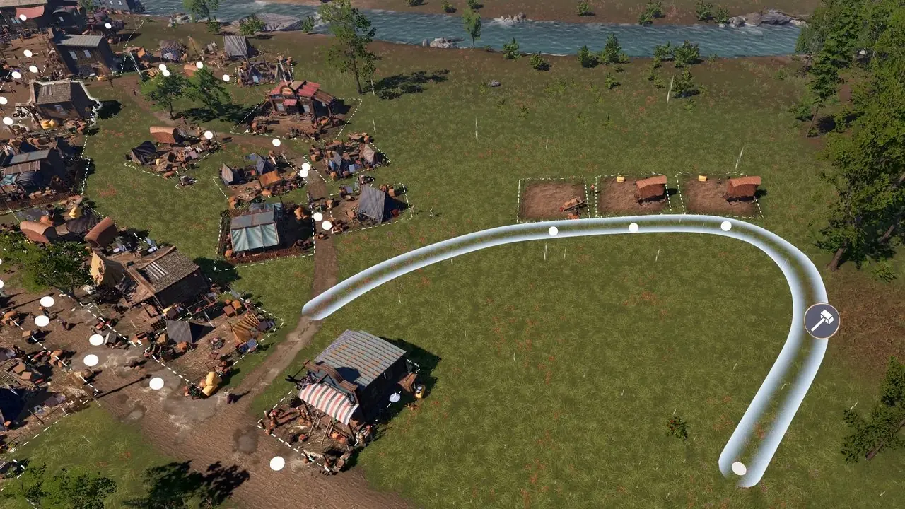 Vista de arriba hacia abajo del asentamiento en Wild West Pioneers