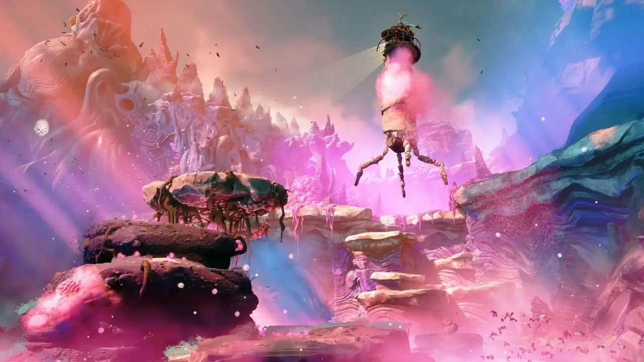 Logo Xbox Game Pass obok groteskowego rogatego stworzenia o świecących żółtych oczach, renderowane w intensywnej neonowo-zielonej palecie.