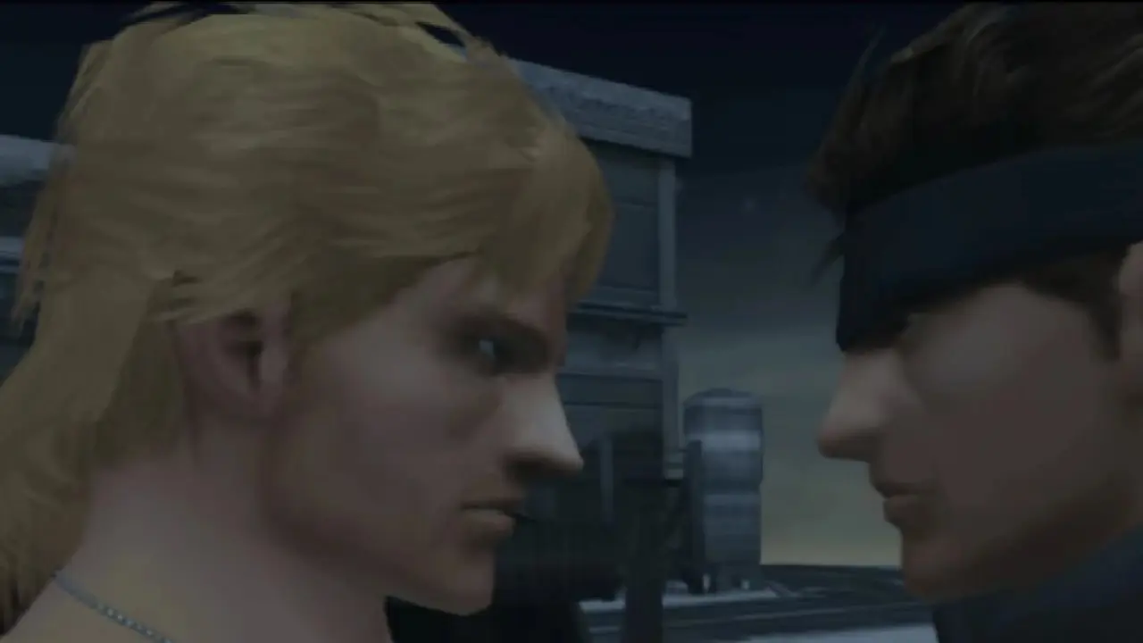 Solid Snake gömmer sig i en korridor i Shadow Moses i det första Metal Gear Solid-spelet