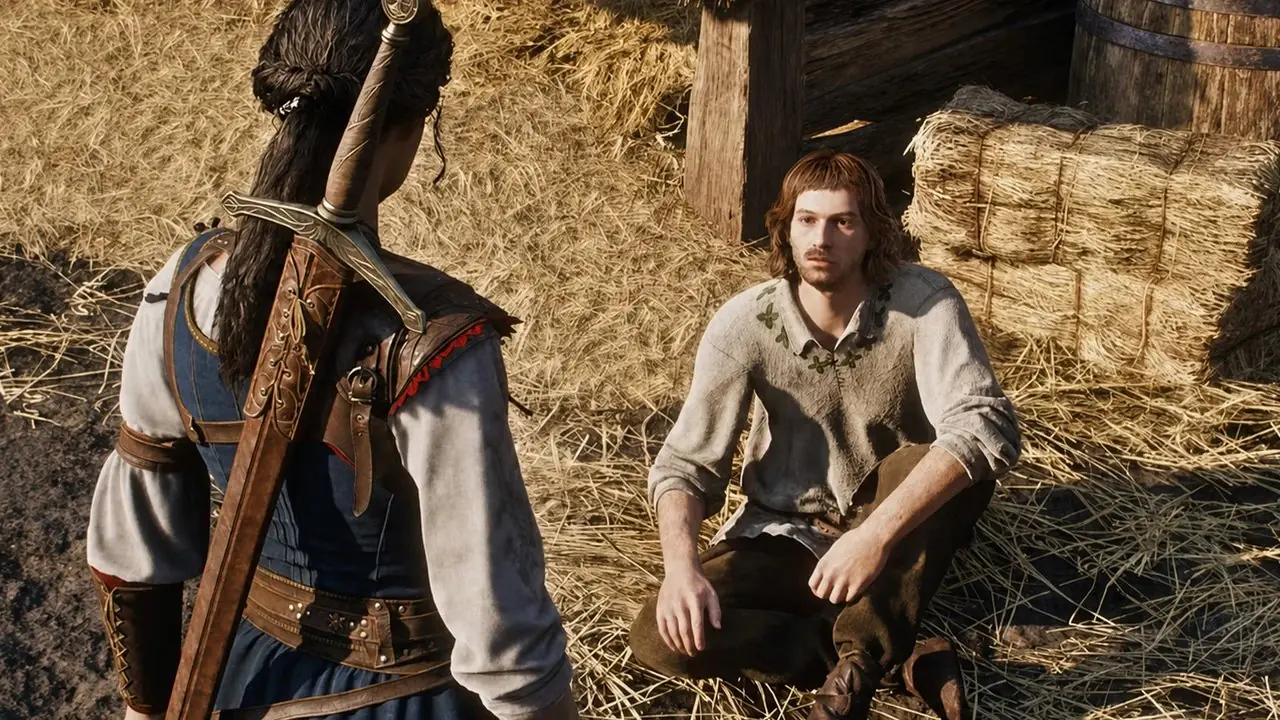 Protagonista de fábula con NPC mendigo.