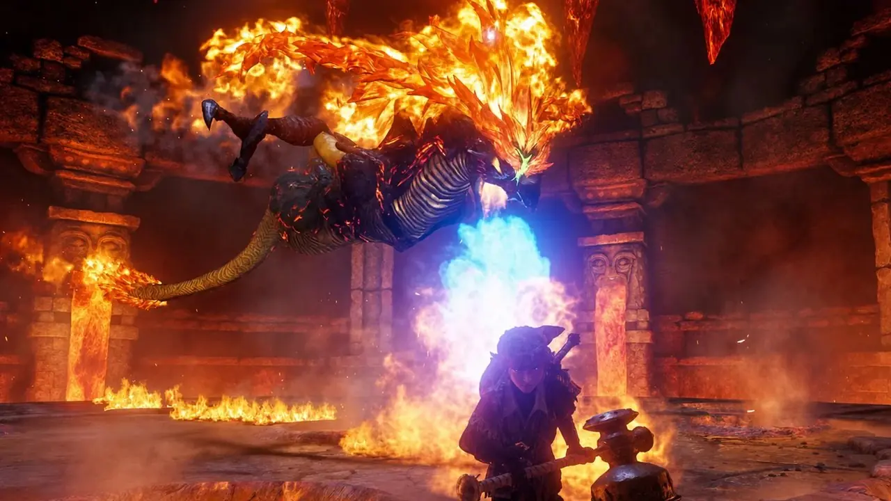 《塞尔达传说时之笛》重制版 Switch 2 中的成人林克准备对森林神殿中的幻影加农进行反击