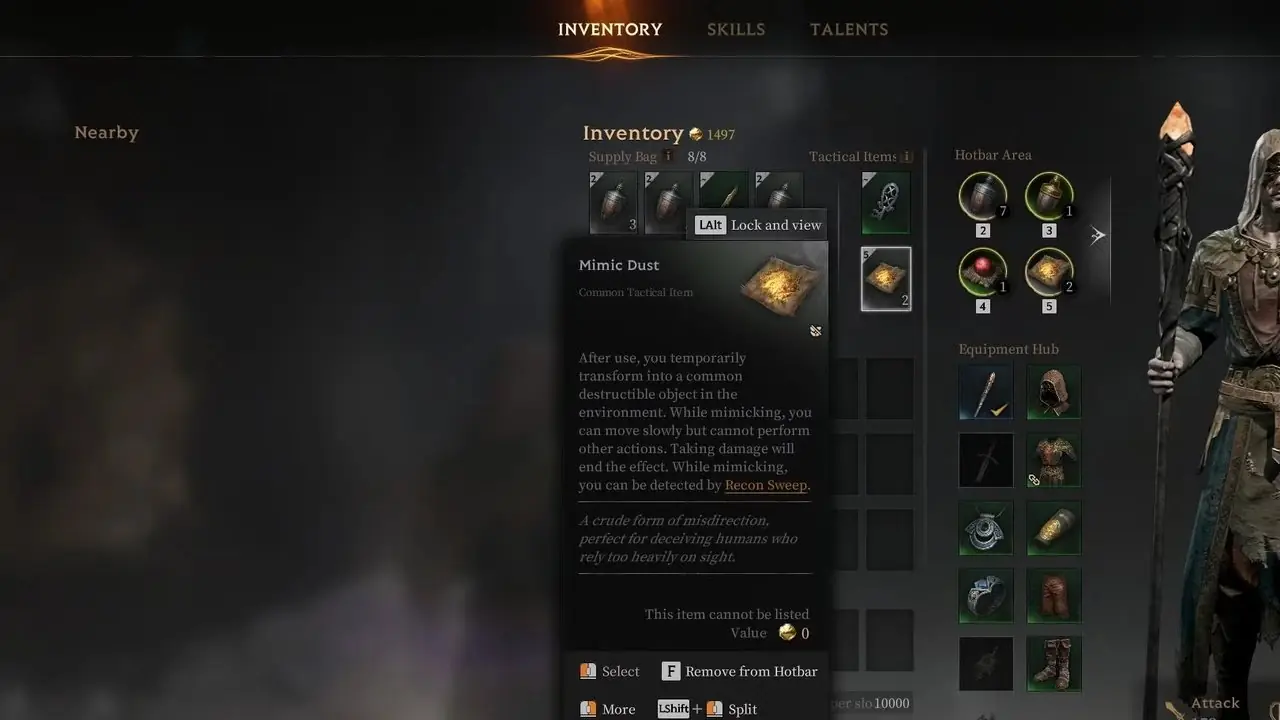Cómo usar Mimic Dust en Mistfall Hunter