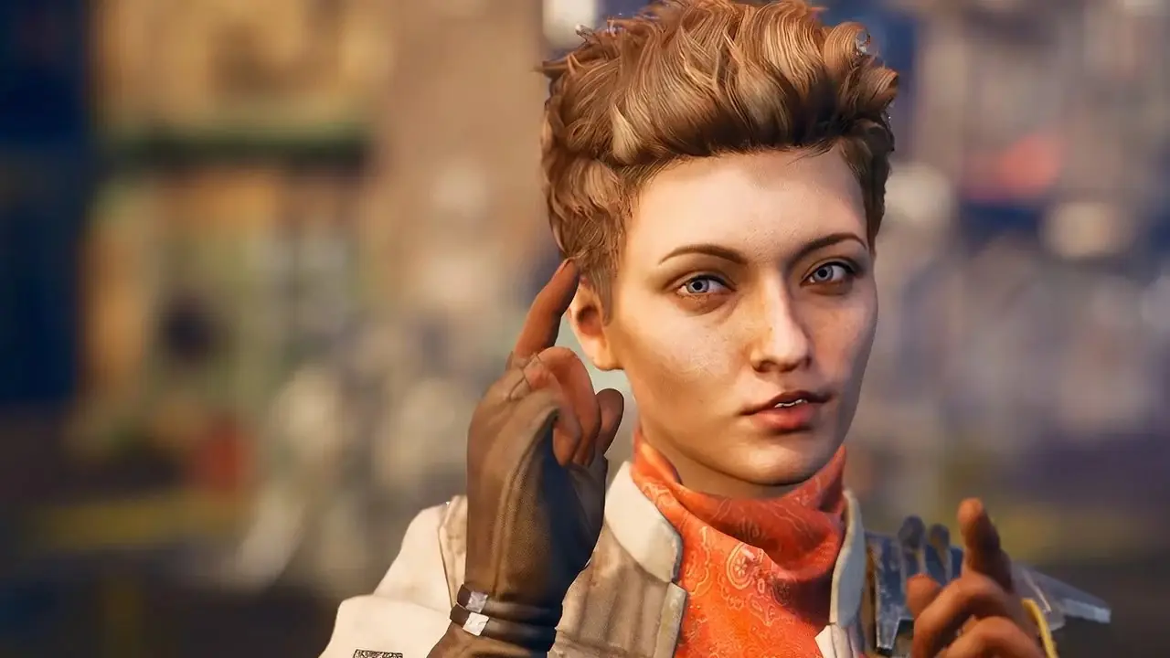 Una figura enmascarada con un arma en The Outer Worlds