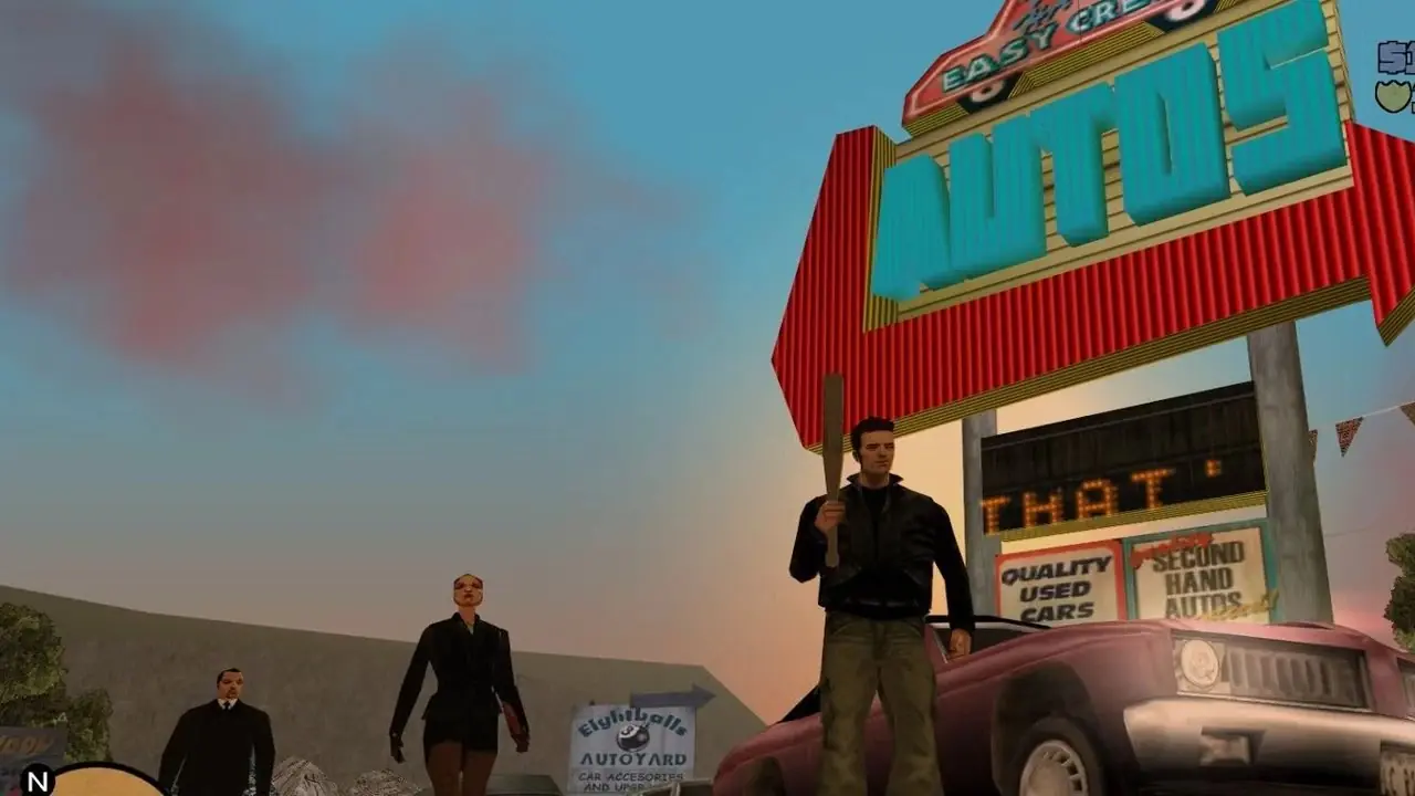 n3on sósia no trailer de aparência estendida do GTA 6 transmitido do porta-malas de um carro.