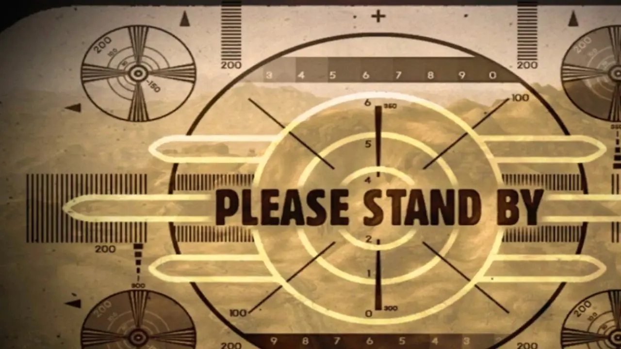 La pantalla Por favor, espera del menú principal de Fallout: New Vegas.