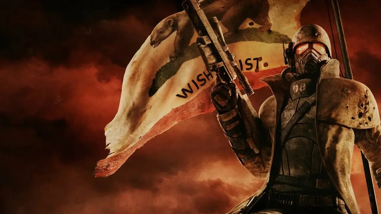Der „Please Stand By“-Bildschirm im Hauptmenü von Fallout: New Vegas.