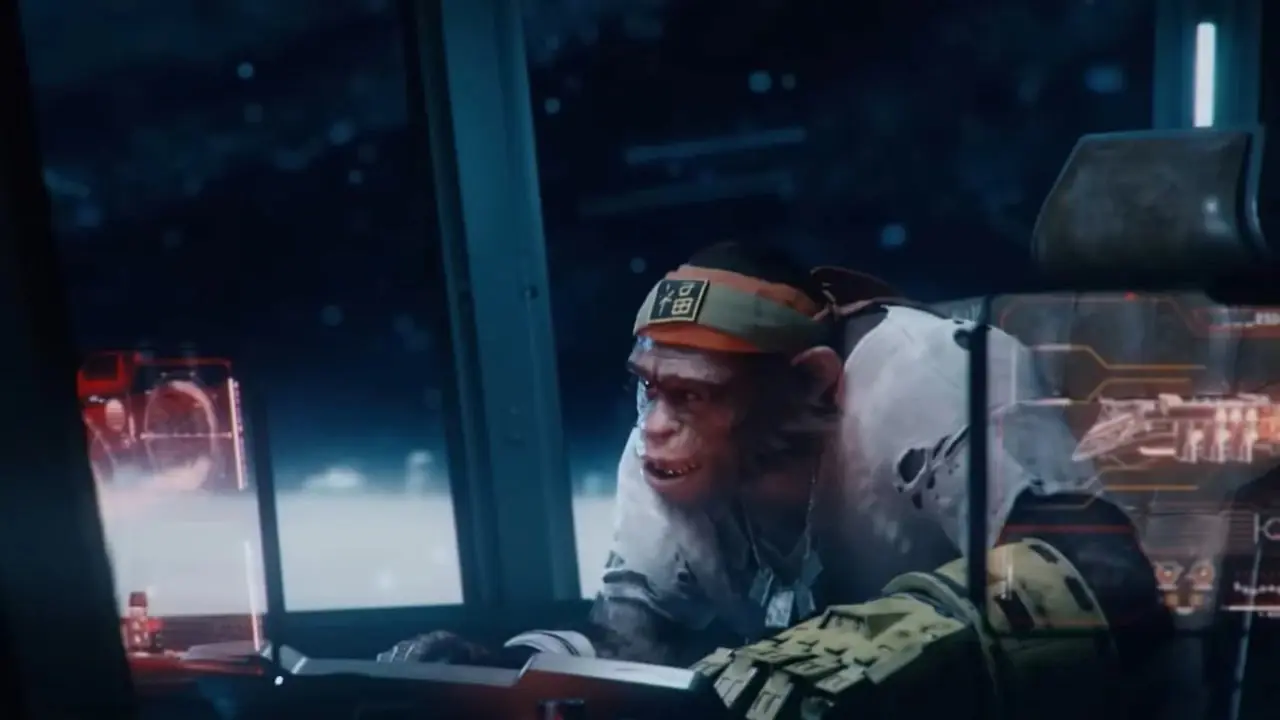 Une image de Jade de Beyond Good and Evil 2 regardant la caméra au milieu d'une lueur flamboyante.