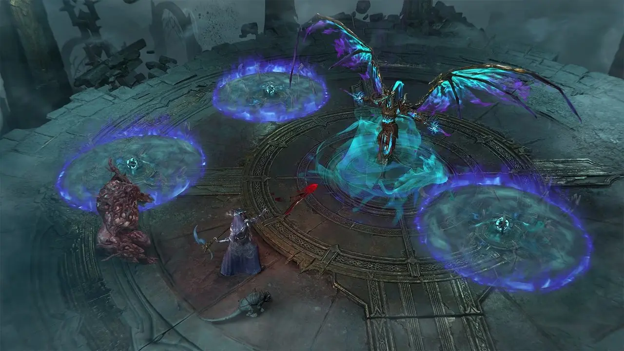 Un personaje de Diablo 4 en su montura junto a un acantilado.