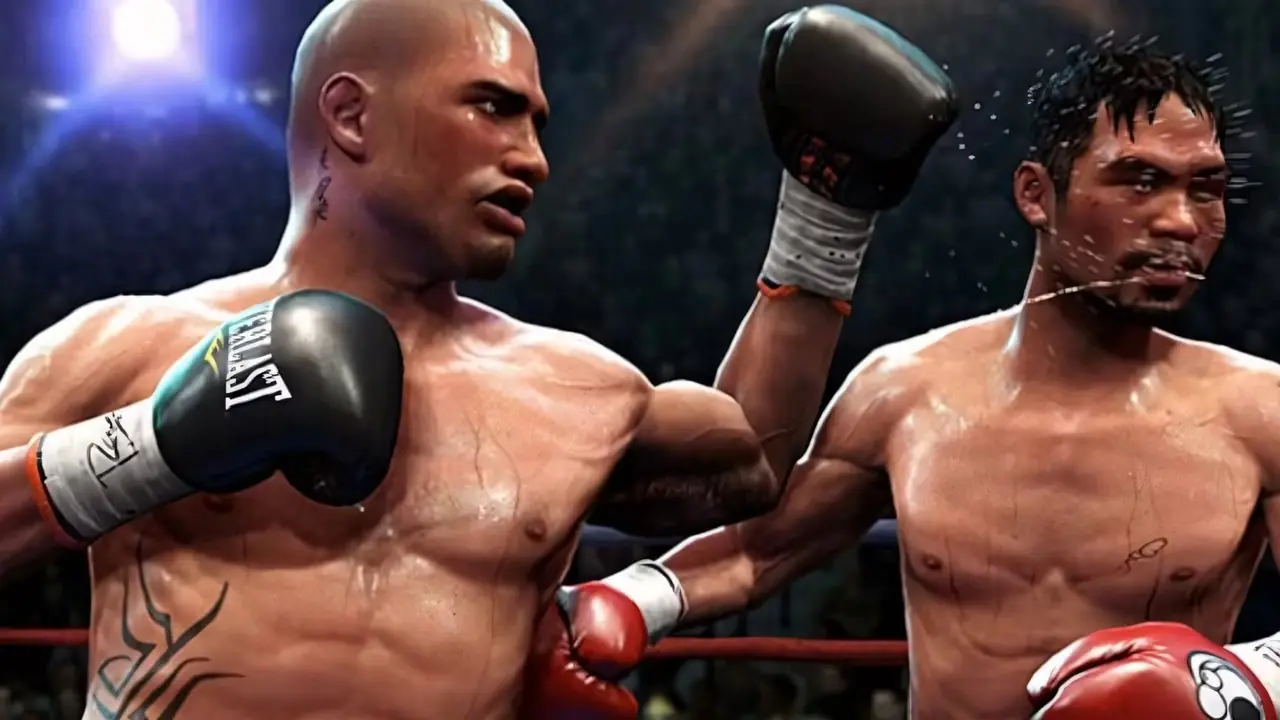 El logo de EA sobre una imagen borrosa de Fight Night Champion