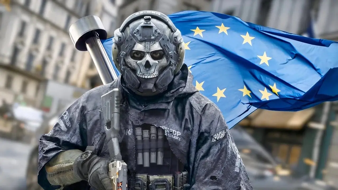 call of duty-tegn ved siden av eu-flagget.