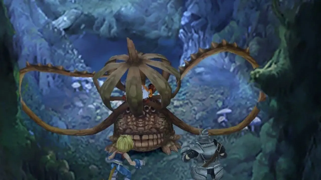 Una scena con i personaggi che incontrano Eiko in Final Fantasy 9 (HD)